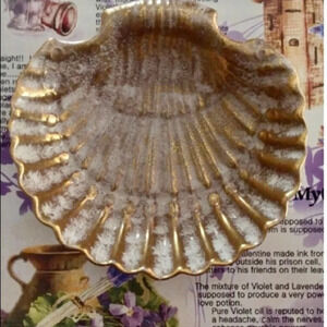 Shell Candy Dish Trinket Gold Coastal Table Decor Antique
